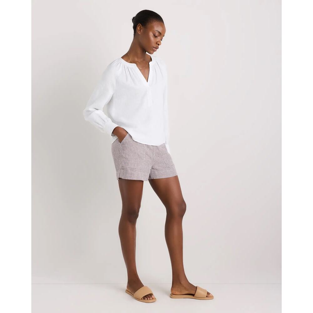 Quince 100% European Linen Shorts Taupe Brown Gingham S - Picture 3 of 10